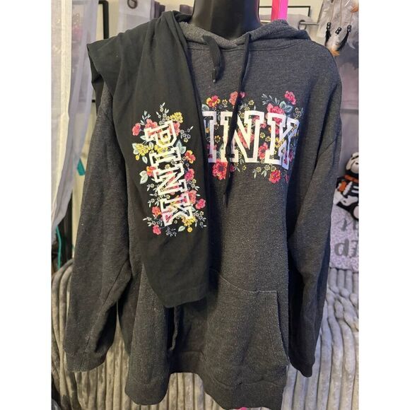 PINK Victoria's Secret Tops - VS Pink set tracksuit- leggings & hoodie sweatshirt grey/black flower floral XL